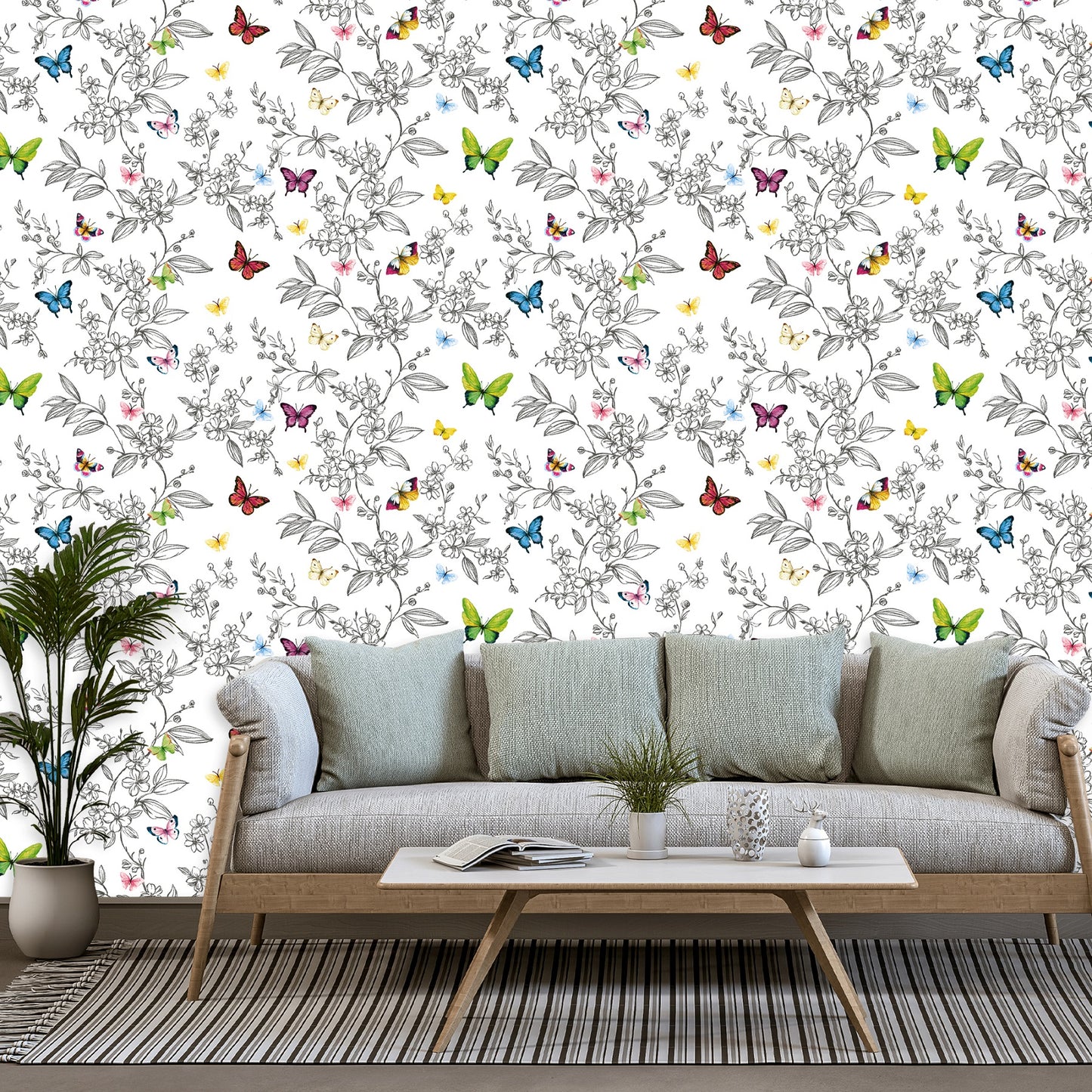 Butterfly and flowers pattern wallpaper - Anka 1606-1 (16,5m2)