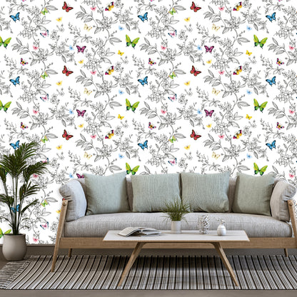 Butterfly and flowers pattern wallpaper - Anka 1606-1 (16,5m2)