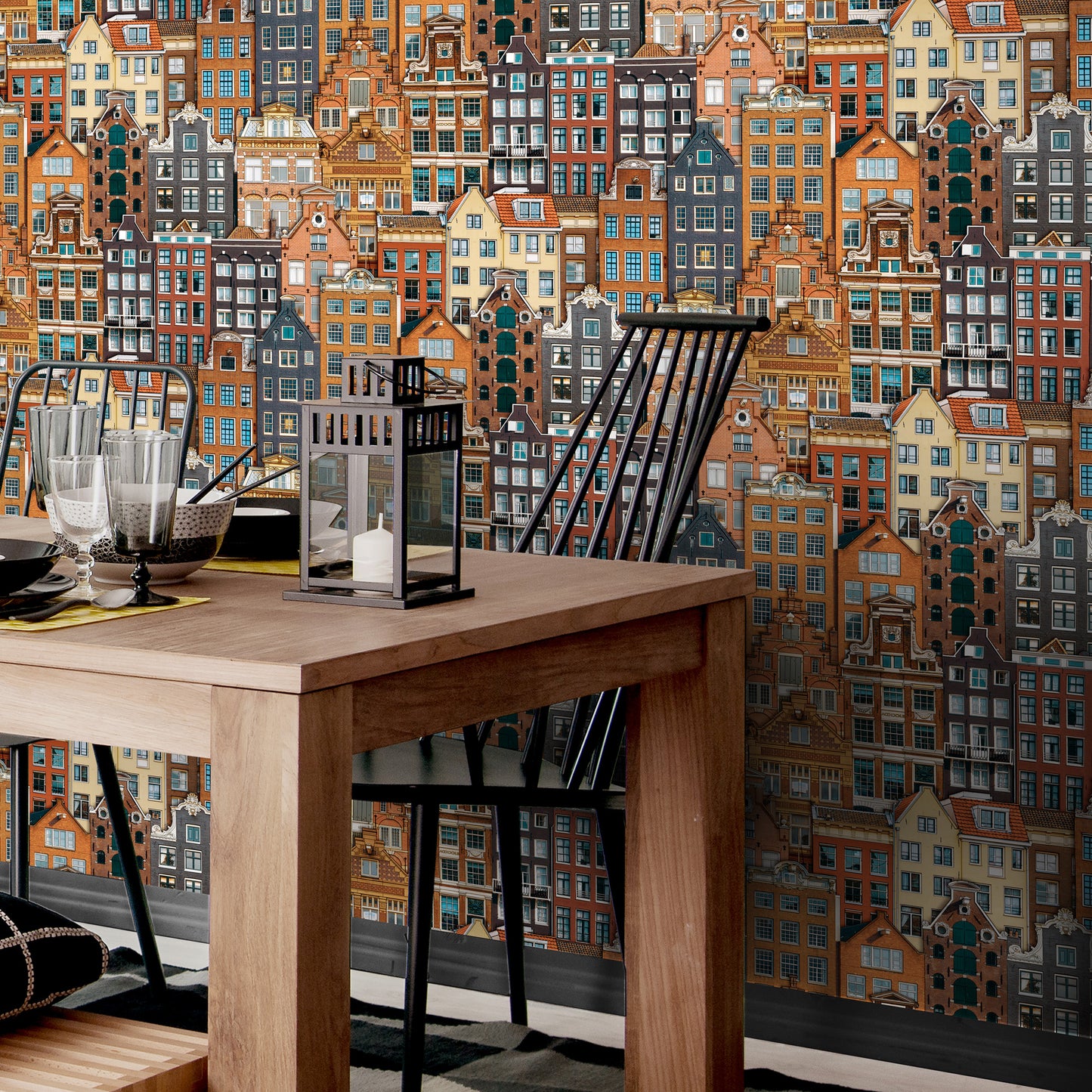 Amsterdam houses inspired modern pattern wallpaper - Anka 1618-3 (16,5m2)