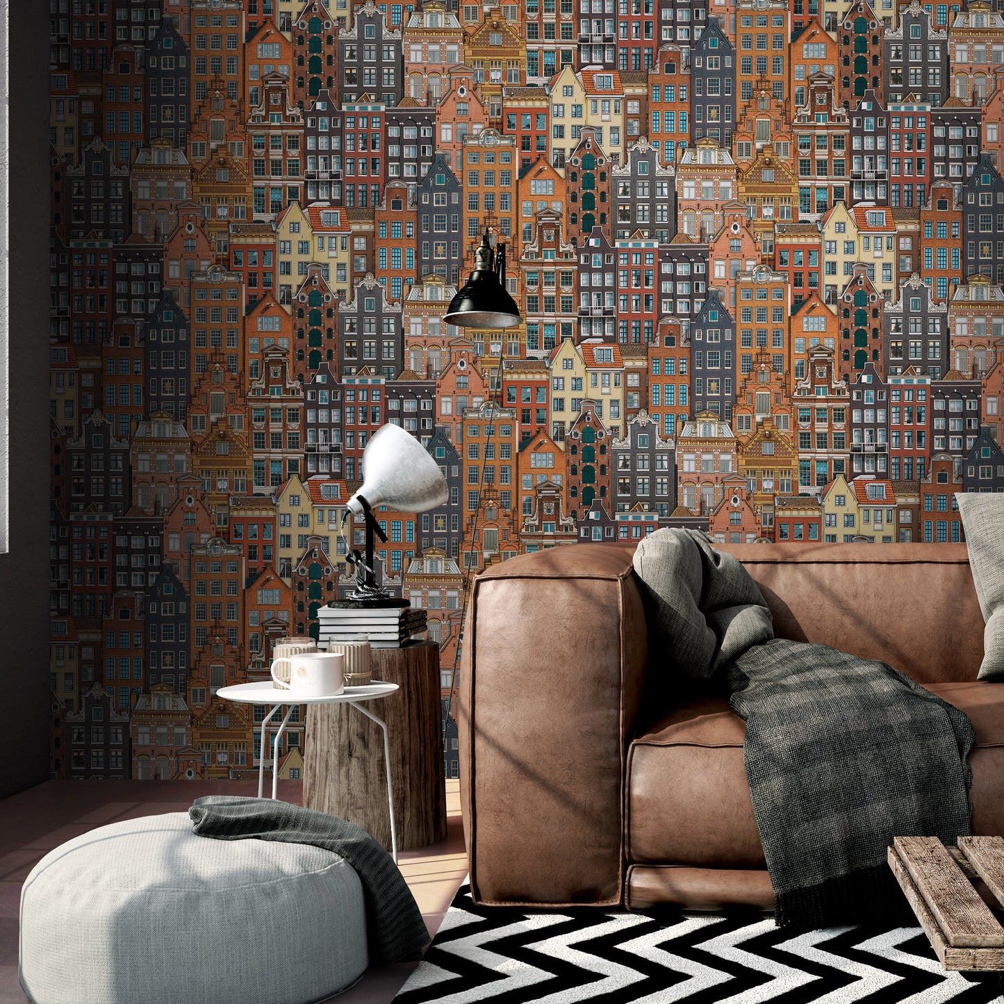Amsterdam houses inspired modern pattern wallpaper - Anka 1618-3 (16,5m2)