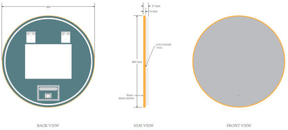 MirVelle Badkamerspiegel Rond - Mat Goud - LED Verlichting & Verwarming - Infrarood Schakelaar - 60x70,80x70,100x70,120x70 cm cm