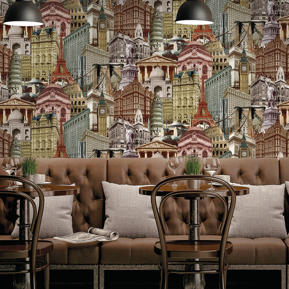 City architecture motif stylized wallpaper - Indigo 4705-3 (10,6m2)