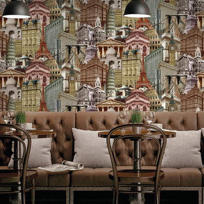 City architecture motif stylized wallpaper - Indigo 4705-3 (10,6m2)