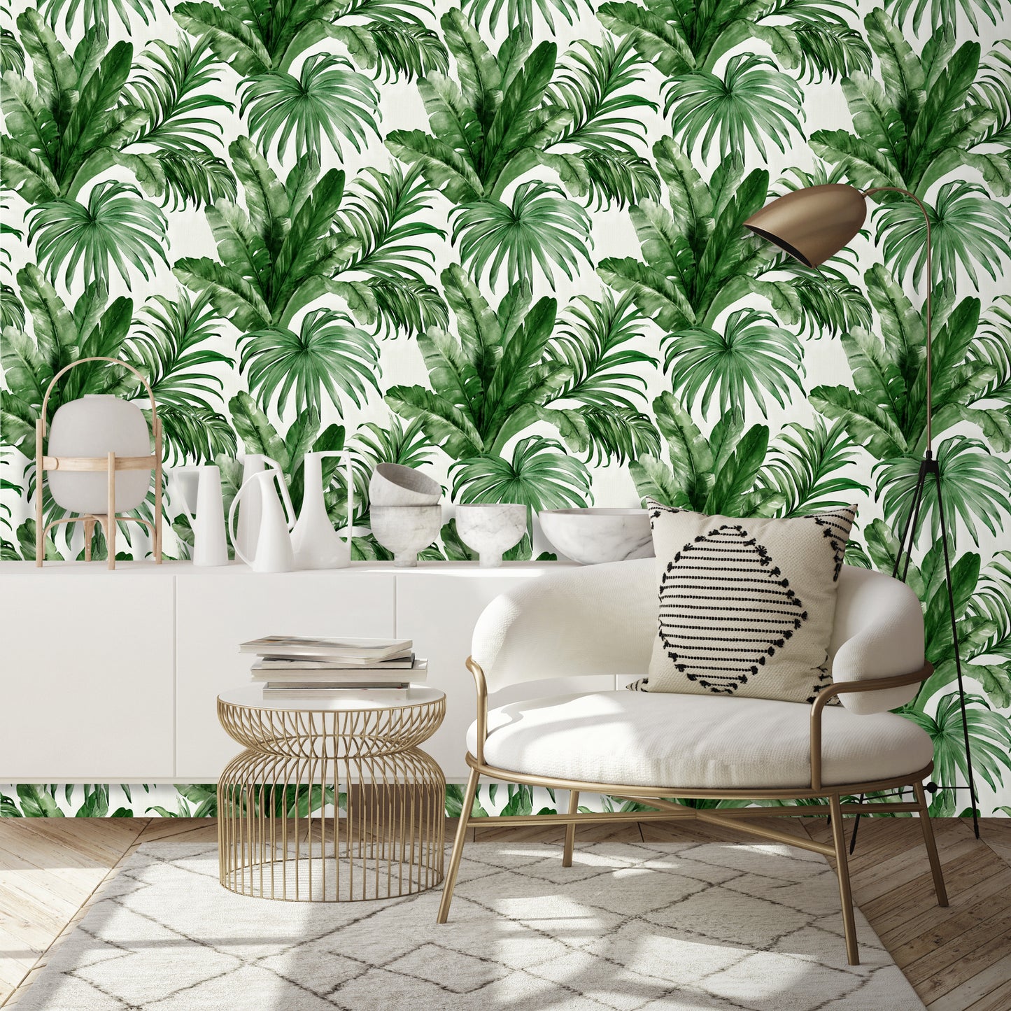Palm leaves and Tropical Jungle inspired wallpaper - Indigo 4714-4 (10,6m2)