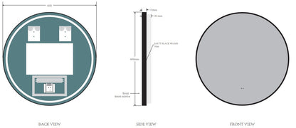 MirVelle Badkamerspiegel Rond – 60 en 80 cm – LED – Verwarming – Mat Zwart