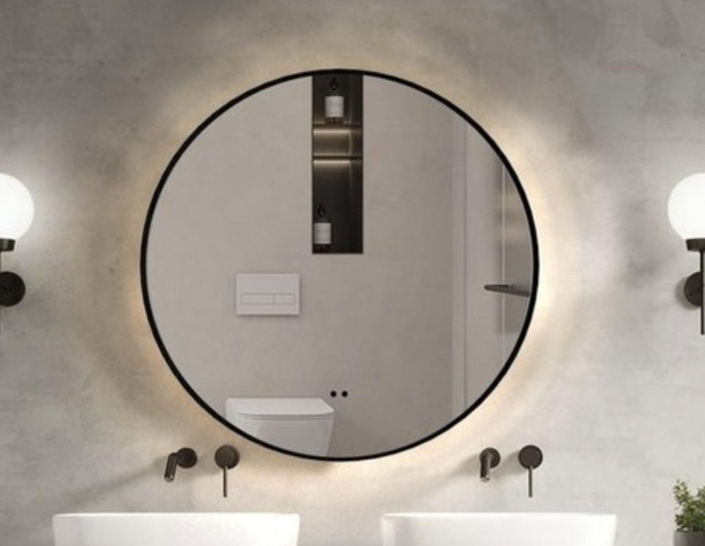 MirVelle Badkamerspiegel Rond – 60 en 80 cm – LED – Verwarming – Mat Zwart