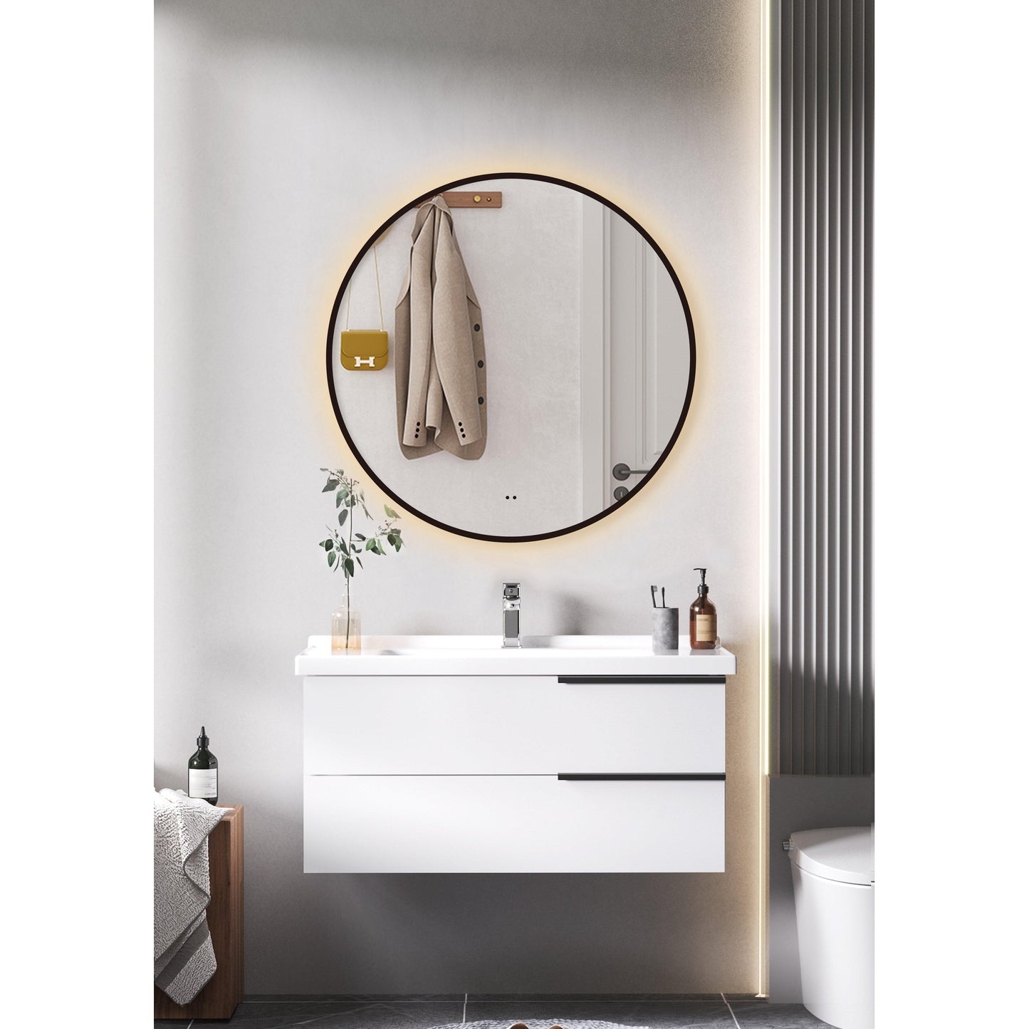 MirVelle Badkamerspiegel Rond – 60 en 80 cm – LED – Verwarming – Mat Zwart