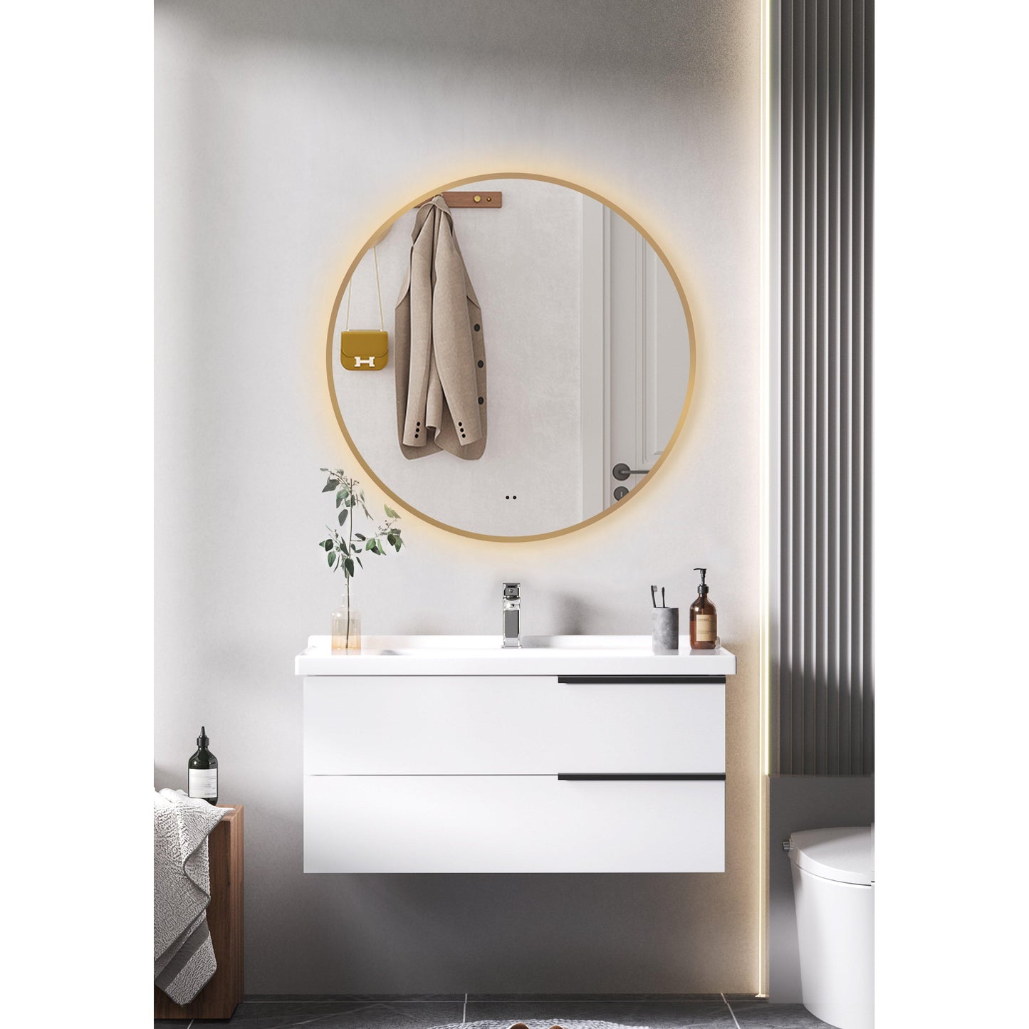 MirVelle Badkamerspiegel Rond - Mat Goud - LED Verlichting & Verwarming - Infrarood Schakelaar - 60x70,80x70,100x70,120x70 cm cm