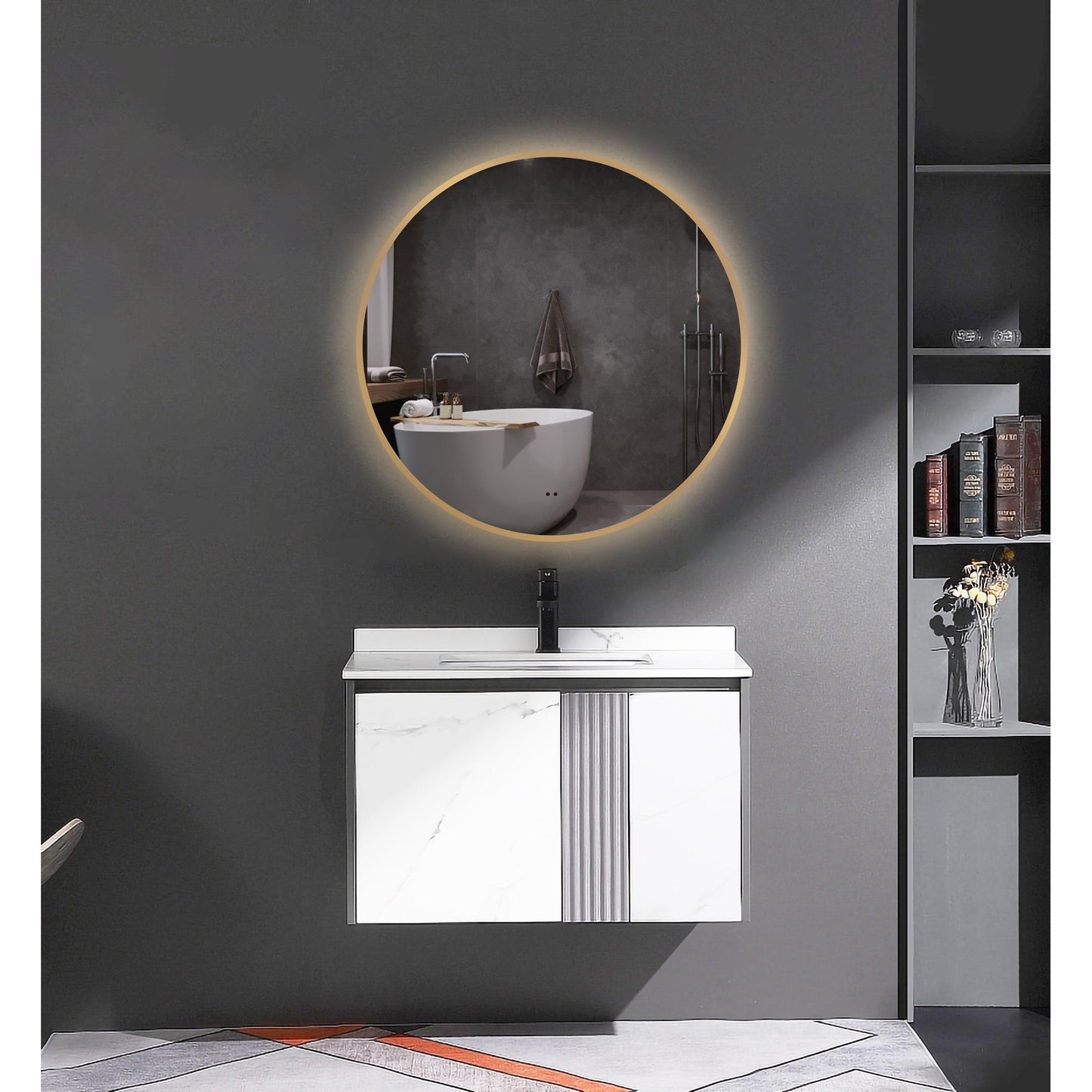 MirVelle Badkamerspiegel Rond - Mat Goud - LED Verlichting & Verwarming - Infrarood Schakelaar - 60x70,80x70,100x70,120x70 cm cm