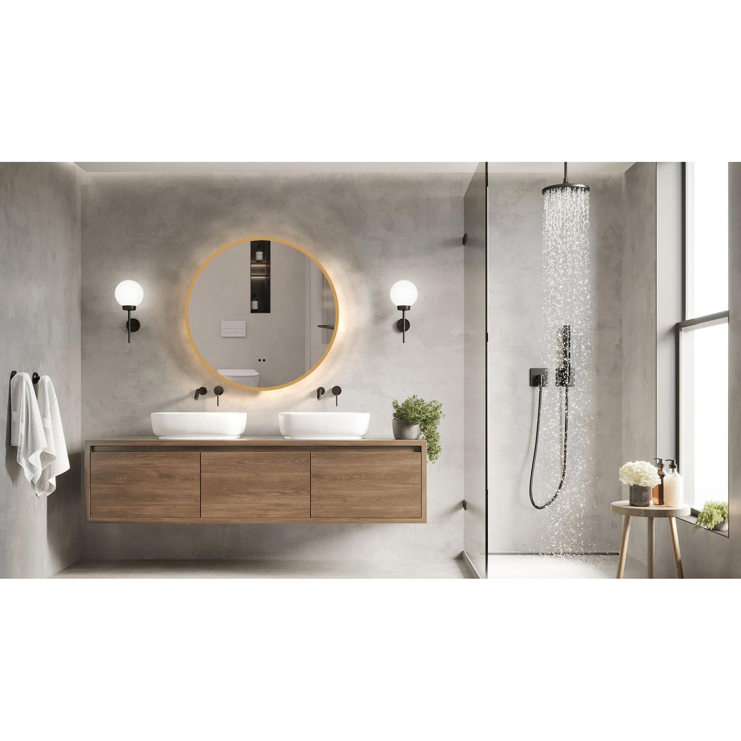 MirVelle Badkamerspiegel Rond - Mat Goud - LED Verlichting & Verwarming - Infrarood Schakelaar - 60x70,80x70,100x70,120x70 cm cm